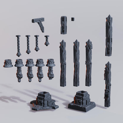 Trench Terrain Copse pole Kit -  Grimdark Trench Scenery  Tabletop Wargaming Centerpiece