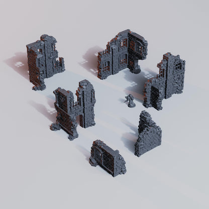 Grimdark Ruined City Factory Terrain  28mm 32mm Wargaming Scenery  Industrial Trench Terrain  Tabletop Diorama