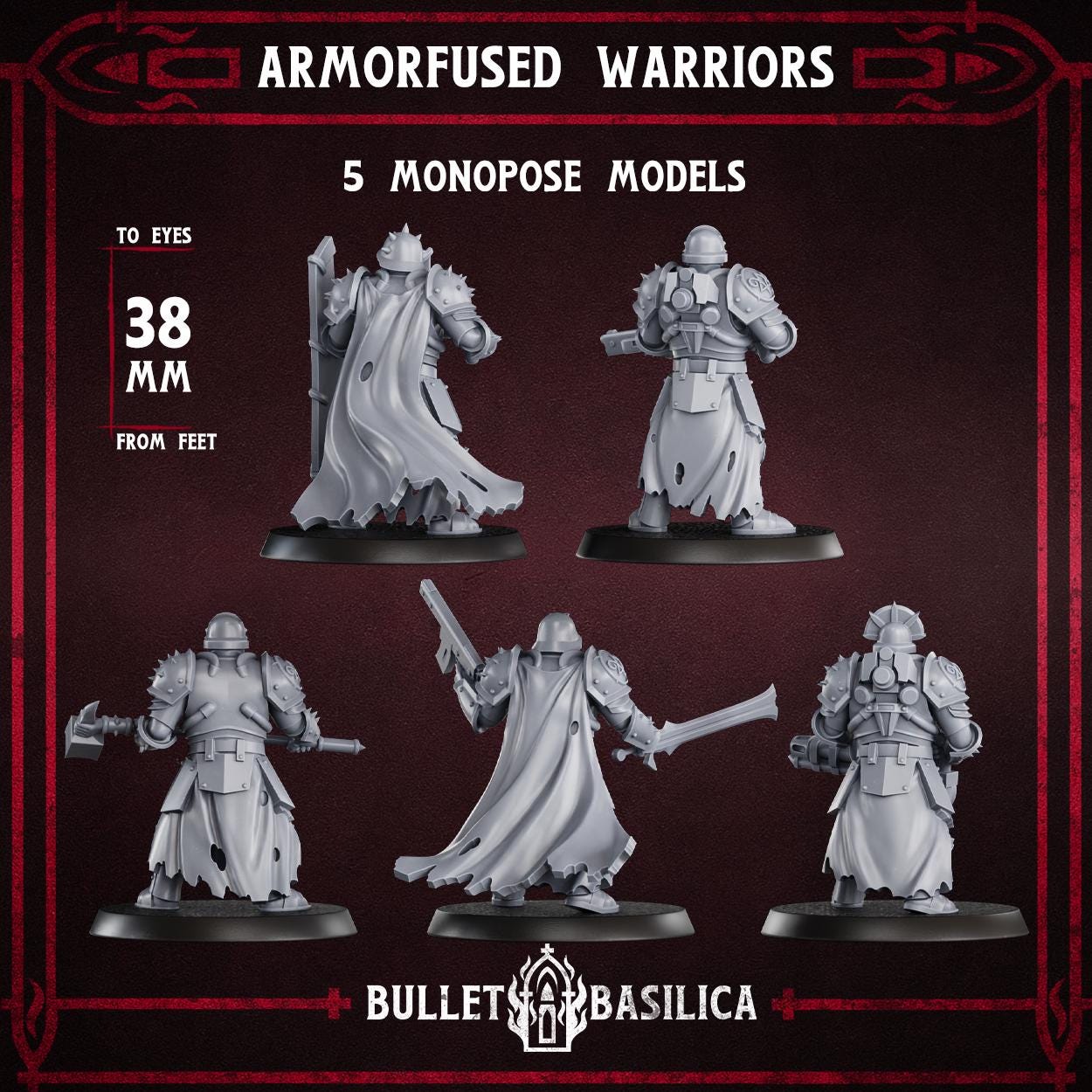 Trench Warfare Armorfused Warriors - 5x Grimdark miniature - 3D printed miniature  - Wargaming model - Tabletop