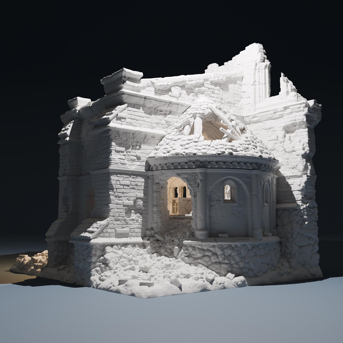 Temple ruins - Chapel Ruin B - Hexbrick   Wargaming Scenery  Trench Terrain  Tabletop Diorama - Wargame peace