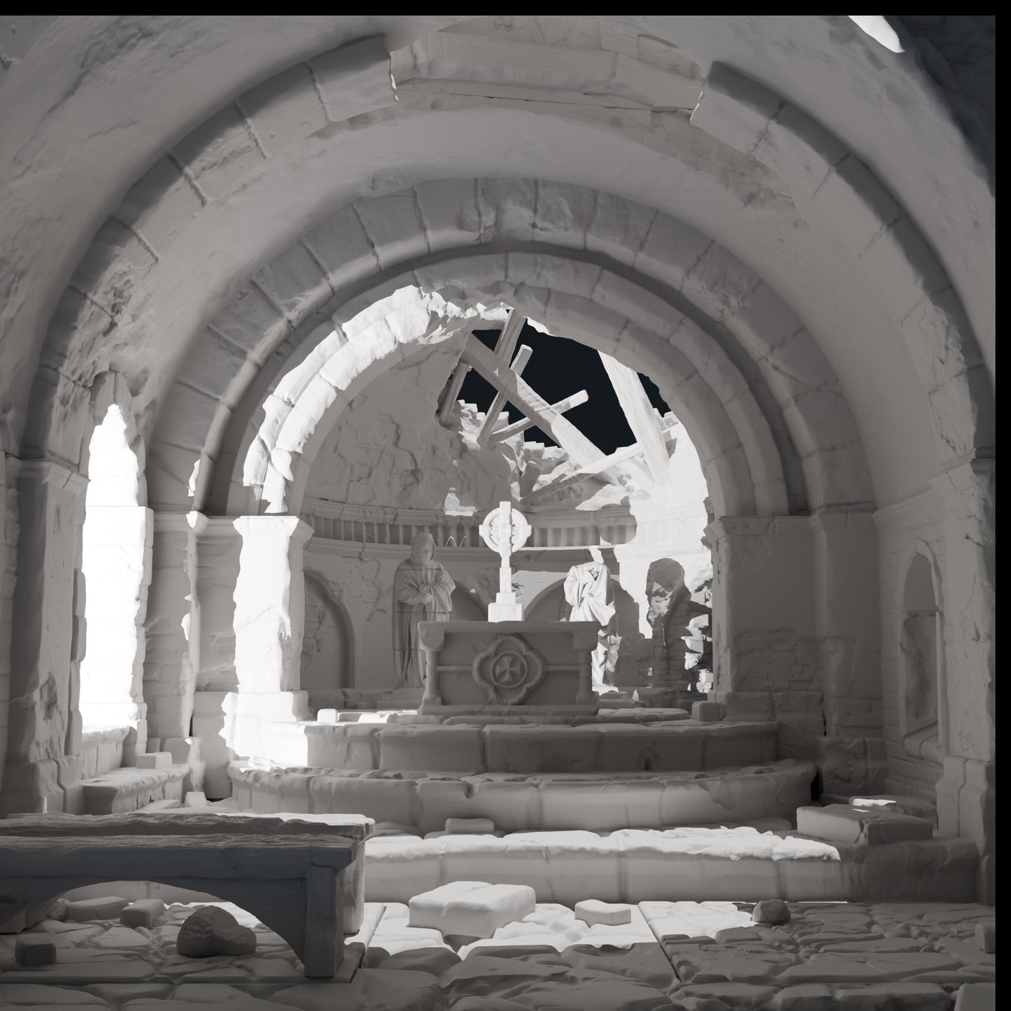 Temple ruins - Chapel Ruin B - Hexbrick   Wargaming Scenery  Trench Terrain  Tabletop Diorama - Wargame peace
