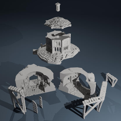 Temple ruins -  Mausoleum - Hexbrick   Wargaming Scenery  Trench Terrain  Tabletop Diorama - Wargame peace