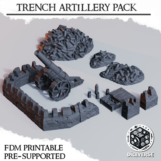 Trench Terrain: Artillery Pack by Diceverse - 3D printed Wargaming Scenery